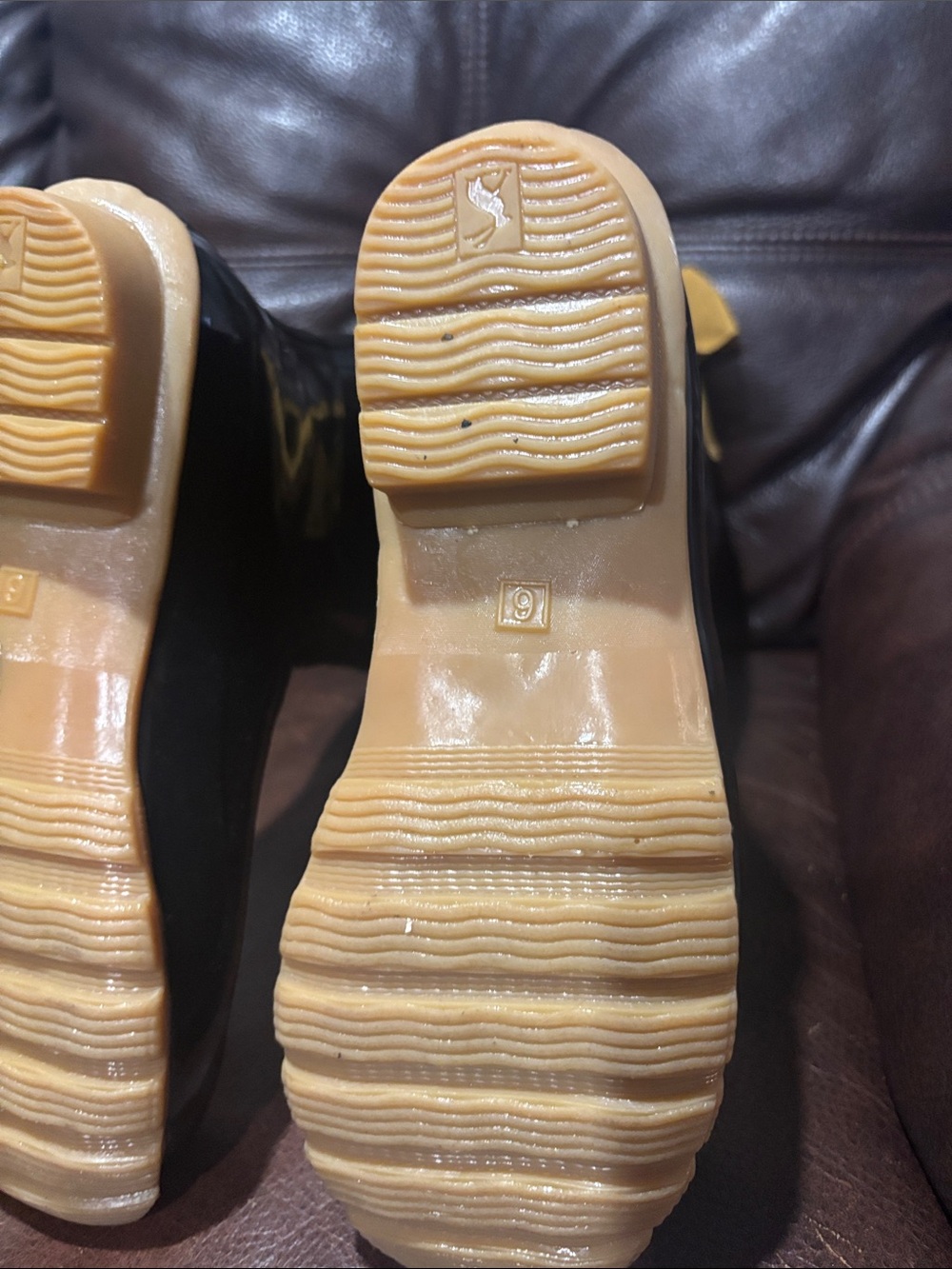 Joules Black and Brown Glossy Tall Rain Boots with Tan Trim - Picture 7 of 10